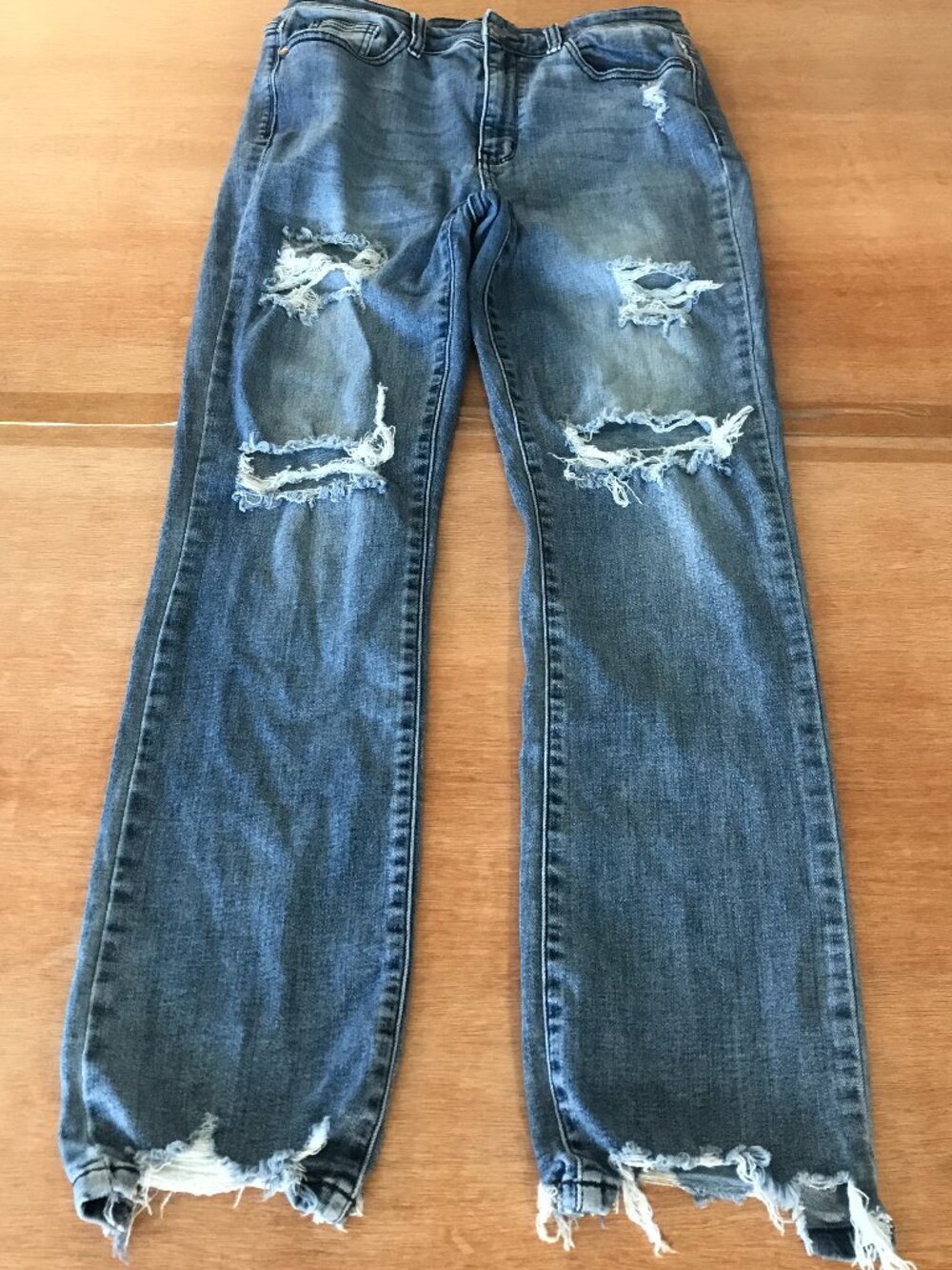 Judy Blue Straight Fit Jeans Women 11/30 Blue Distressed Raw High Rise Stretch